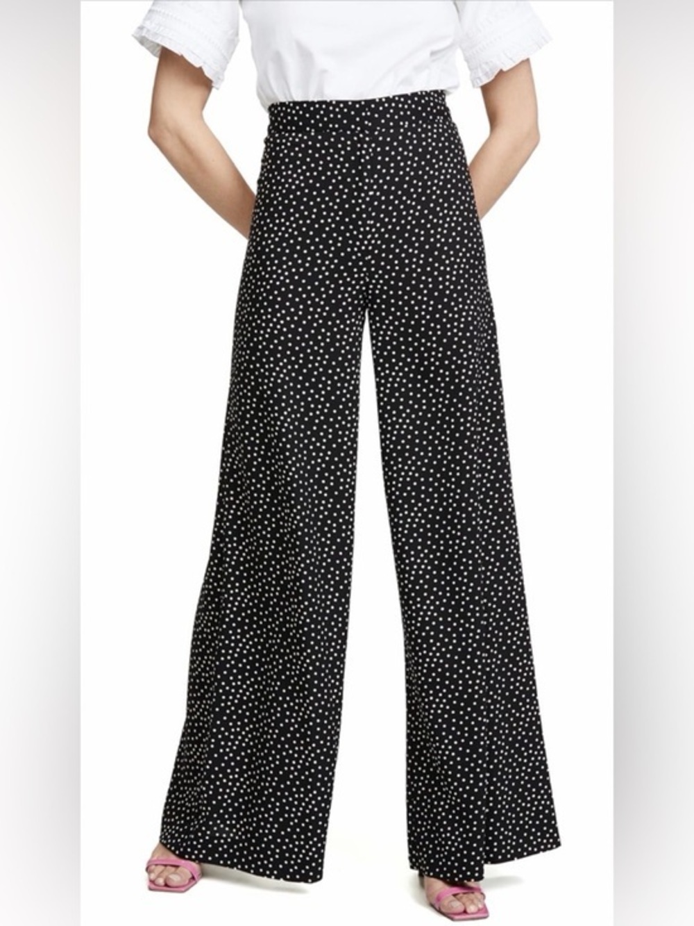 Jill Stuart Black & White Polka Dot Wide-Leg Trousers